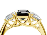 Yellow gold Three-Stone Fancy Black Emerald Cut Diamond Engagement Ring with Prong Setting_7