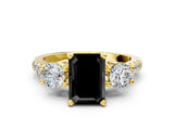 Yellow gold Three-Stone Fancy Black Emerald Cut Diamond Pavé Band with Four-Prong Setting