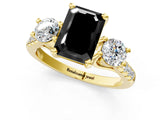 Yellow gold Three-Stone Fancy Black Emerald Cut Diamond Pavé Band with Four-Prong Setting_1