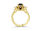 Yellow gold Three-Stone Fancy Black Emerald Cut Diamond Pavé Band with Four-Prong Setting_3