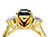 Yellow gold Three-Stone Fancy Black Emerald Cut Diamond Pavé Band with Four-Prong Setting_4