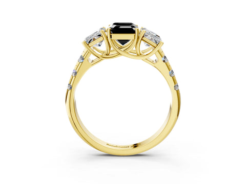 Yellow gold Three-Stone Fancy Black Emerald Cut Diamond Pavé Band with Prong Setting_3