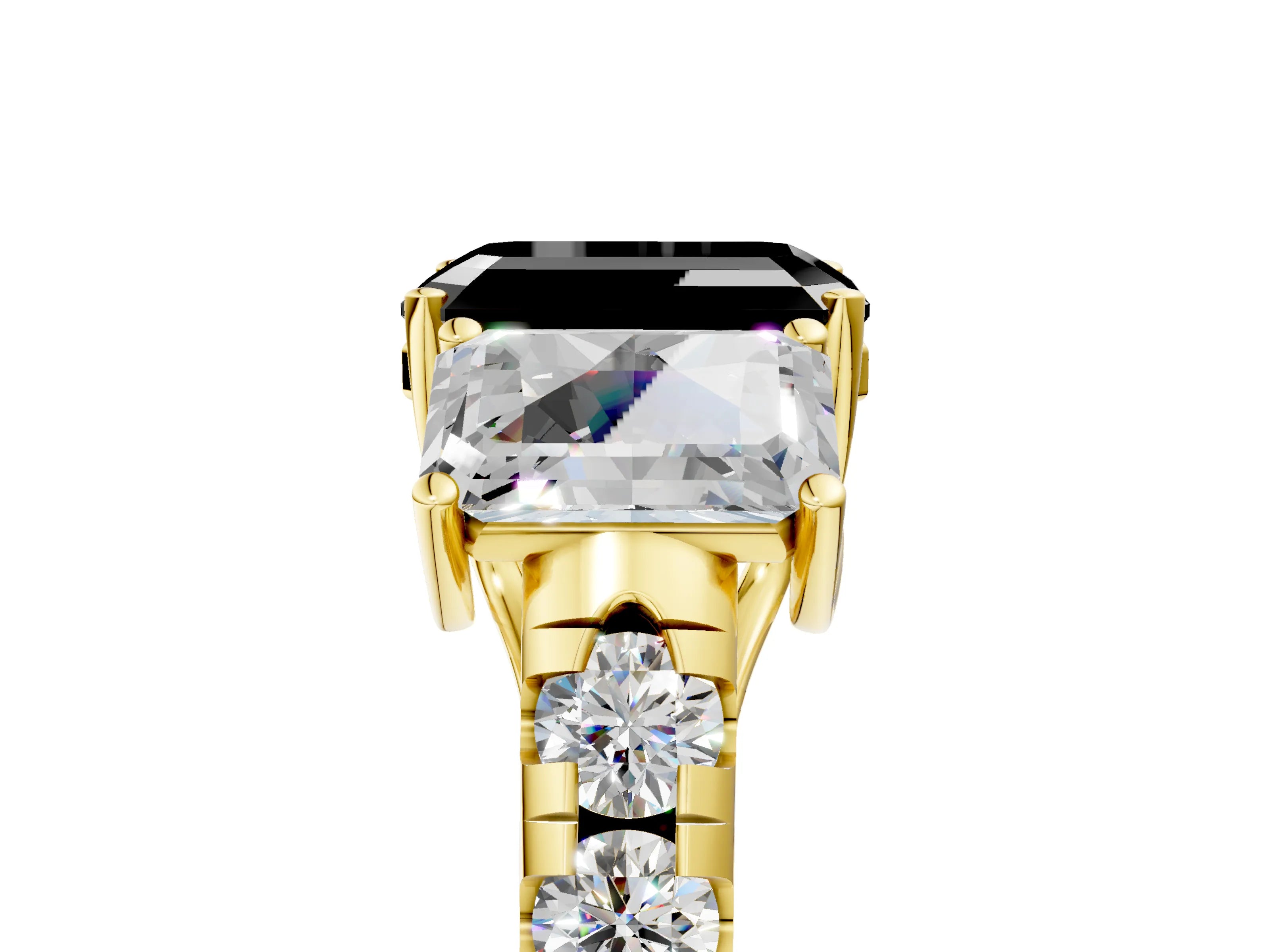 Yellow gold Three-Stone Fancy Black Emerald Cut Diamond Pavé Band with Prong Setting_5