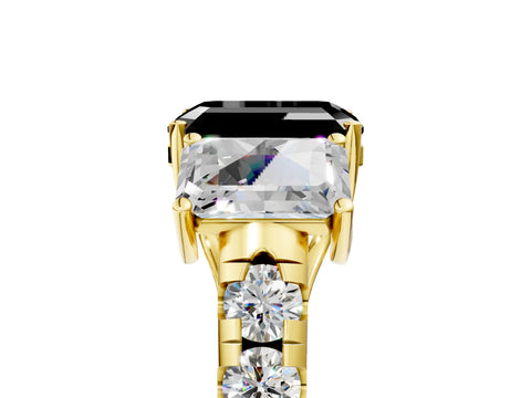 Yellow gold Three-Stone Fancy Black Emerald Cut Diamond Pavé Band with Prong Setting_5