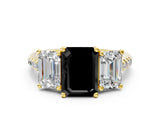 Yellow gold Three-Stone Fancy Black Emerald Cut Diamond Ring with Pavé Band and Prong Setting_24