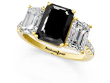 Yellow gold Three-Stone Fancy Black Emerald Cut Diamond Ring with Pavé Band and Prong Setting_25