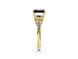 Yellow gold Three-Stone Fancy Black Emerald Cut Diamond Ring with Pavé Band and Prong Setting_26