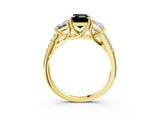 Yellow gold Three-Stone Fancy Black Emerald Cut Diamond Ring with Pavé Band and Prong Setting_27