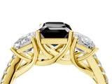 Yellow gold Three-Stone Fancy Black Emerald Cut Diamond Ring with Pavé Band and Prong Setting_28