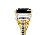 Yellow gold Three-Stone Fancy Black Emerald Cut Diamond Ring with Pavé Band and Prong Setting_29