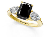 Yellow gold Three-Stone Fancy Black Emerald Cut Diamond Ring with Pear Side Stones and Four-Prong Setting_1