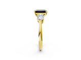 Yellow gold Three-Stone Fancy Black Emerald Cut Diamond Ring with Pear Side Stones and Four-Prong Setting_2