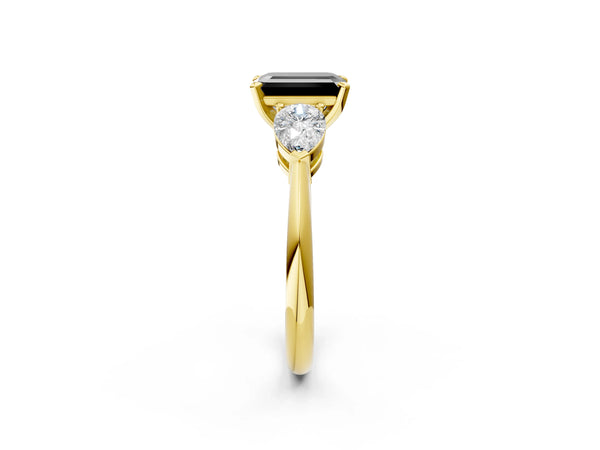 Yellow Gold Emerald Cut Three Stone Engagement Ring Setting for Black Center with Pear Side Stones