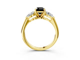 Yellow gold Three-Stone Fancy Black Emerald Cut Diamond Ring with Pear Side Stones and Four-Prong Setting_3