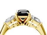 Yellow gold Three-Stone Fancy Black Emerald Cut Diamond Ring with Pear Side Stones and Four-Prong Setting_4
