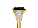 Yellow gold Three-Stone Fancy Black Emerald Cut Diamond Ring with Pear Side Stones and Four-Prong Setting_5