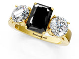 Yellow gold Three-Stone Fancy Black Emerald Cut Diamond Ring with Round Side Stones, Classic Band, and Four-Prong Setting_1