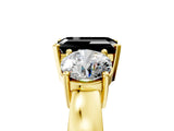 Yellow gold Three-Stone Fancy Black Emerald Cut Diamond Ring with Round Side Stones, Classic Band, and Four-Prong Setting_5