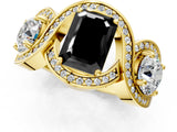 Yellow gold Three-Stone Fancy Black Emerald Cut Diamond Wave Pave Band with Prong Setting_1