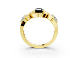 Yellow gold Three-Stone Fancy Black Emerald Cut Diamond Wave Pave Band with Prong Setting_3