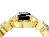 Yellow gold Three-Stone Fancy Black Emerald Cut Diamond Wave Pave Band with Prong Setting_4