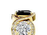 Yellow gold Three-Stone Fancy Black Emerald Cut Diamond Wave Pave Band with Prong Setting_5