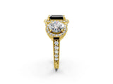 Yellow gold Three-Stone Fancy Black Emerald Cut Halo Diamond Milgrain Band with Four-Prong Setting_2