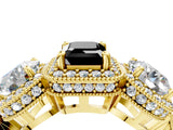 Yellow gold Three-Stone Fancy Black Emerald Cut Halo Diamond Milgrain Band with Four-Prong Setting_4