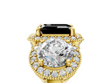 Yellow gold Three-Stone Fancy Black Emerald Cut Halo Diamond Milgrain Band with Four-Prong Setting_5