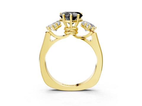 Yellow gold Three-Stone Fancy Black Heart Cut Brilliant Diamond Trellis Ring with Comfort Fit Band_3