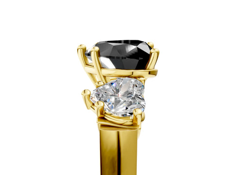 Yellow gold Three-Stone Fancy Black Heart Cut Brilliant Diamond Trellis Ring with Comfort Fit Band_5