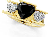 Yellow gold Three Stone Fancy Black Heart Cut Cut Channel Set Diamond Ring_1