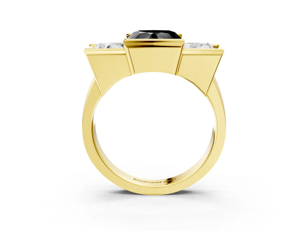 Yellow Gold Heart-Shaped Channel Set Three Stone Engagement Ring Setting for Black Center
