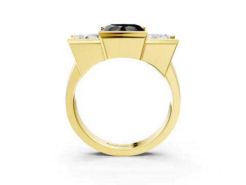 Yellow gold Three Stone Fancy Black Heart Cut Cut Channel Set Diamond Ring_3