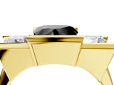 Yellow gold Three Stone Fancy Black Heart Cut Cut Channel Set Diamond Ring_4