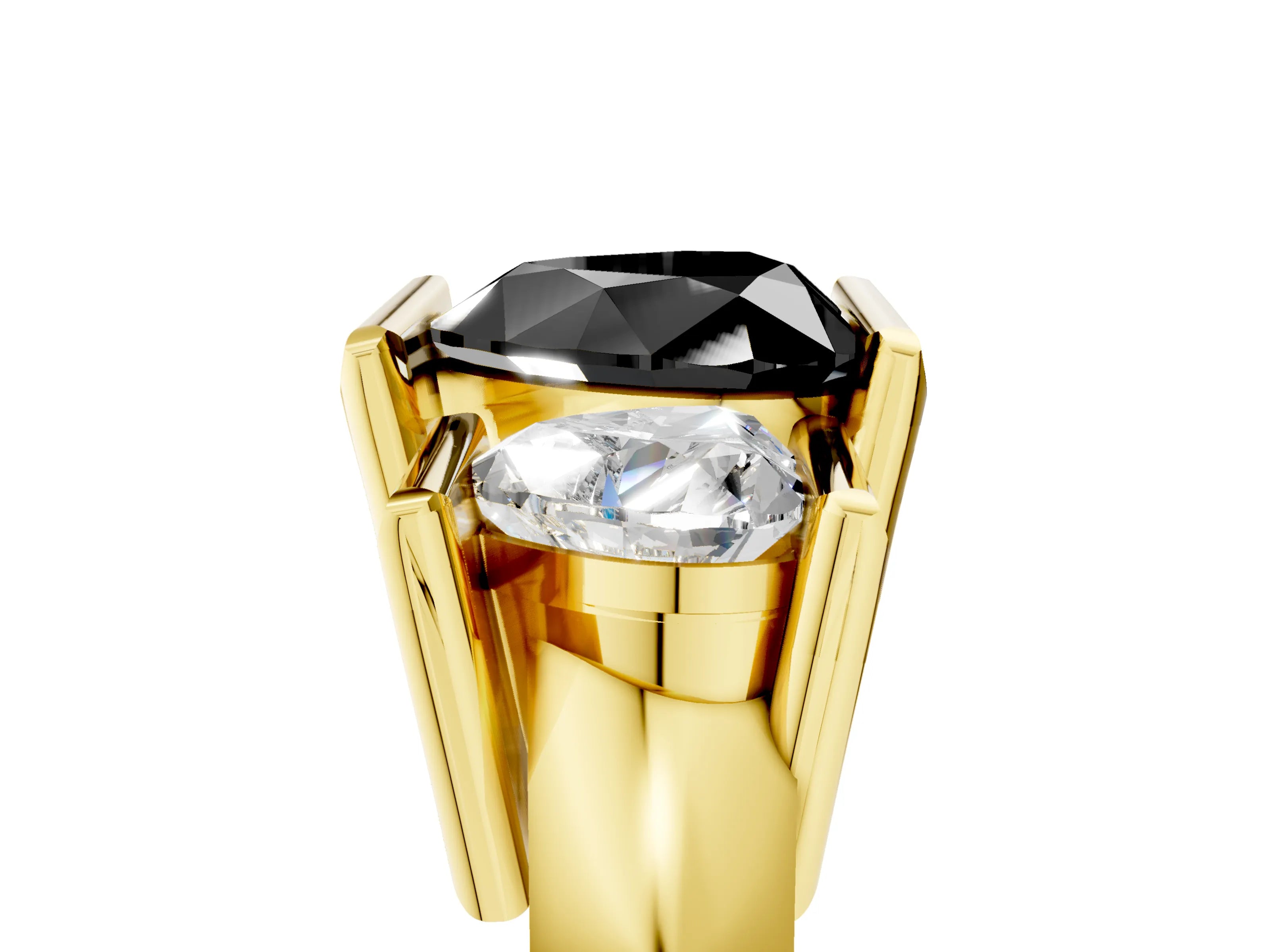 Yellow gold Three Stone Fancy Black Heart Cut Cut Channel Set Diamond Ring_5
