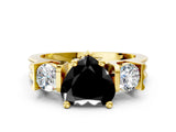 Yellow gold Three-Stone Fancy Black Heart Cut Cut Classic Band Prong Setting Ring