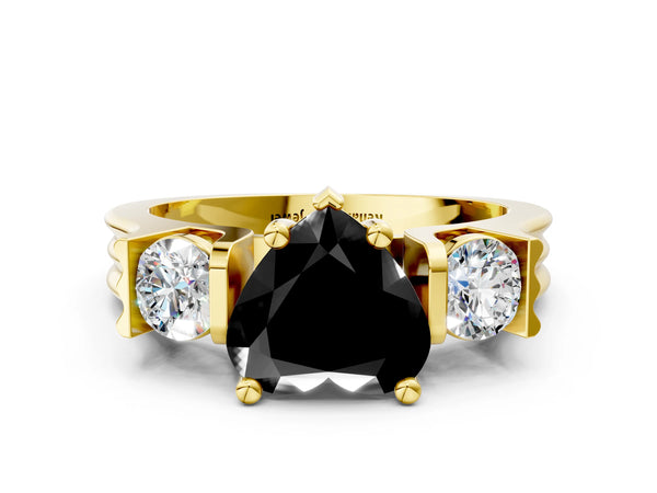 Yellow gold Three-Stone Fancy Black Heart Cut Classic Band Prong Setting Ring