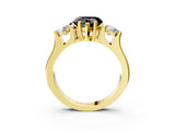 Yellow gold Three-Stone Fancy Black Heart Cut Cut Classic Band Prong Setting Ring_3