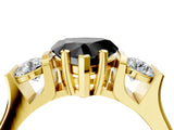 Yellow gold Three-Stone Fancy Black Heart Cut Cut Classic Band Prong Setting Ring_4