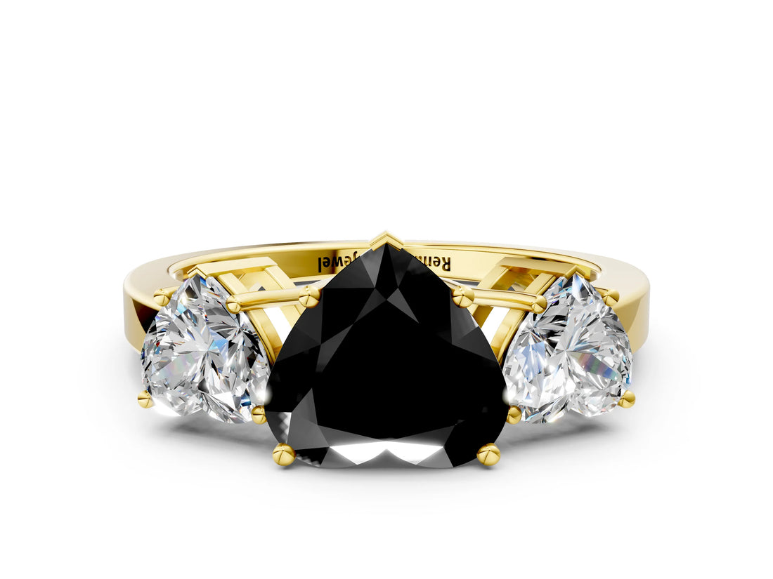 Yellow gold Three-Stone Fancy Black Heart Cut Cut Diamond Engagement Ring with Flat Band and Four-Prong Setting_12