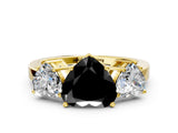 Yellow gold Three-Stone Fancy Black Heart Cut Cut Diamond Engagement Ring with Flat Band and Four-Prong Setting_12