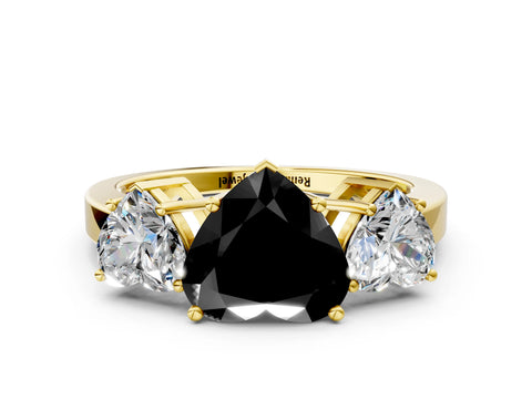 Yellow gold Three-Stone Fancy Black Heart Cut Cut Diamond Engagement Ring with Flat Band and Four-Prong Setting_12