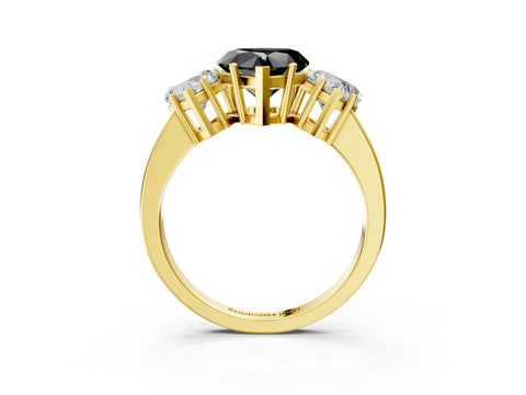 Yellow gold Three-Stone Fancy Black Heart Cut Cut Diamond Engagement Ring with Flat Band and Four-Prong Setting_3
