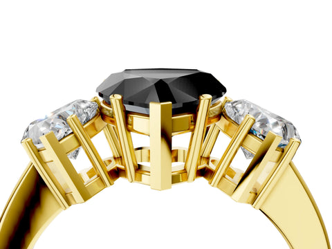 Yellow gold Three-Stone Fancy Black Heart Cut Cut Diamond Engagement Ring with Flat Band and Four-Prong Setting_4