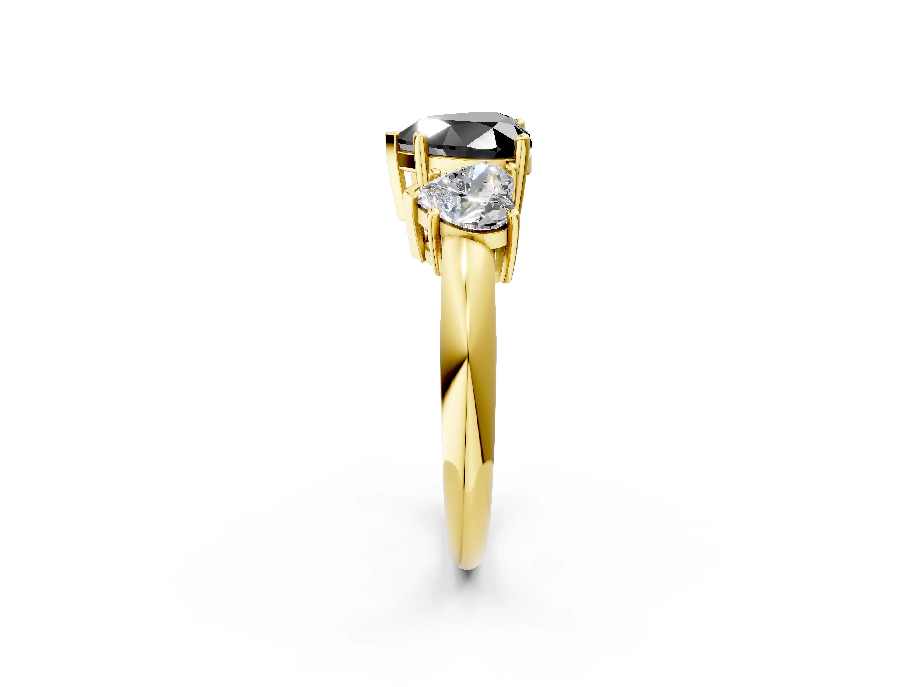 Yellow gold Three-Stone Fancy Black Heart Cut Cut Diamond Engagement Ring with Prong Setting on a White Gold Band_2