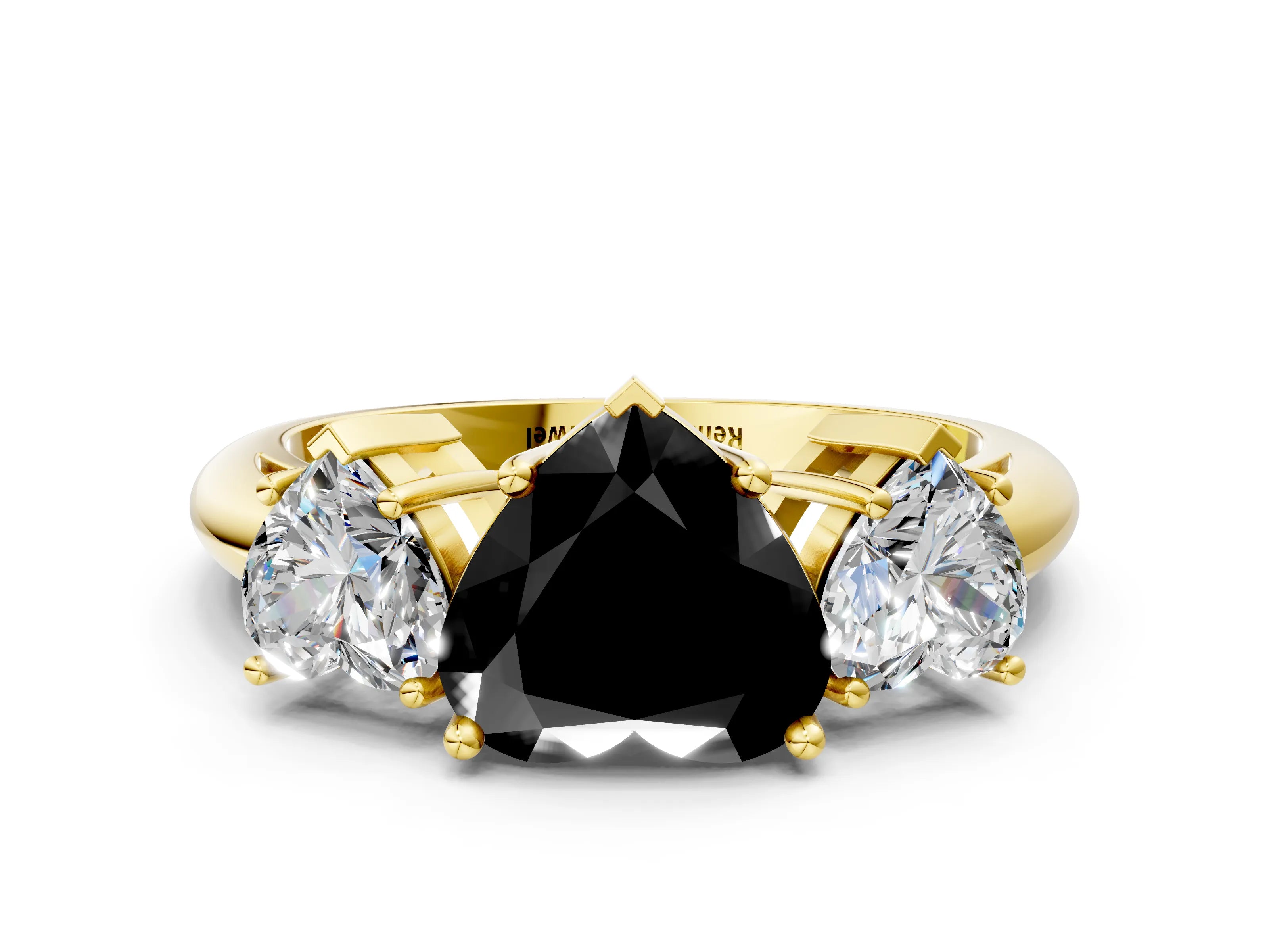 Yellow gold Three-Stone Fancy Black Heart Cut Cut Diamond Engagement Ring with Prong Setting on a White Gold Band_24