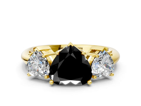 Yellow gold Three-Stone Fancy Black Heart Cut Cut Diamond Engagement Ring with Prong Setting on a White Gold Band_24
