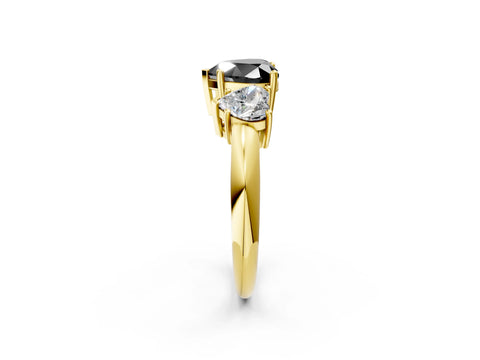 Yellow gold Three-Stone Fancy Black Heart Cut Cut Diamond Engagement Ring with Prong Setting on a White Gold Band_2