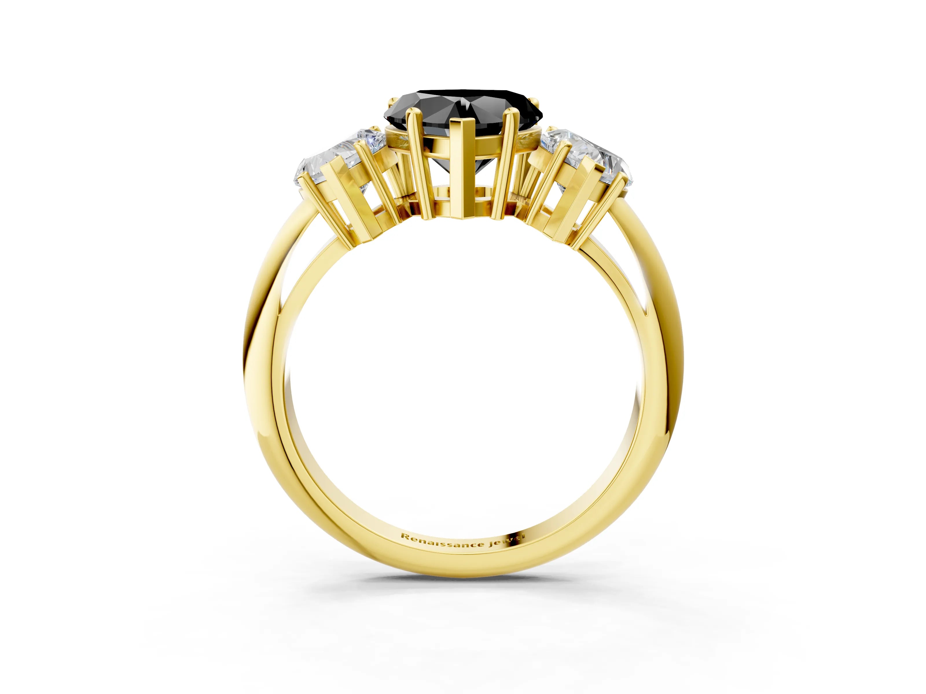 Yellow gold Three-Stone Fancy Black Heart Cut Cut Diamond Engagement Ring with Prong Setting on a White Gold Band_3